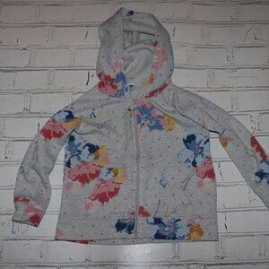 🌸 Gray & Floral Zip-Up Sweater – Girls XS (5)